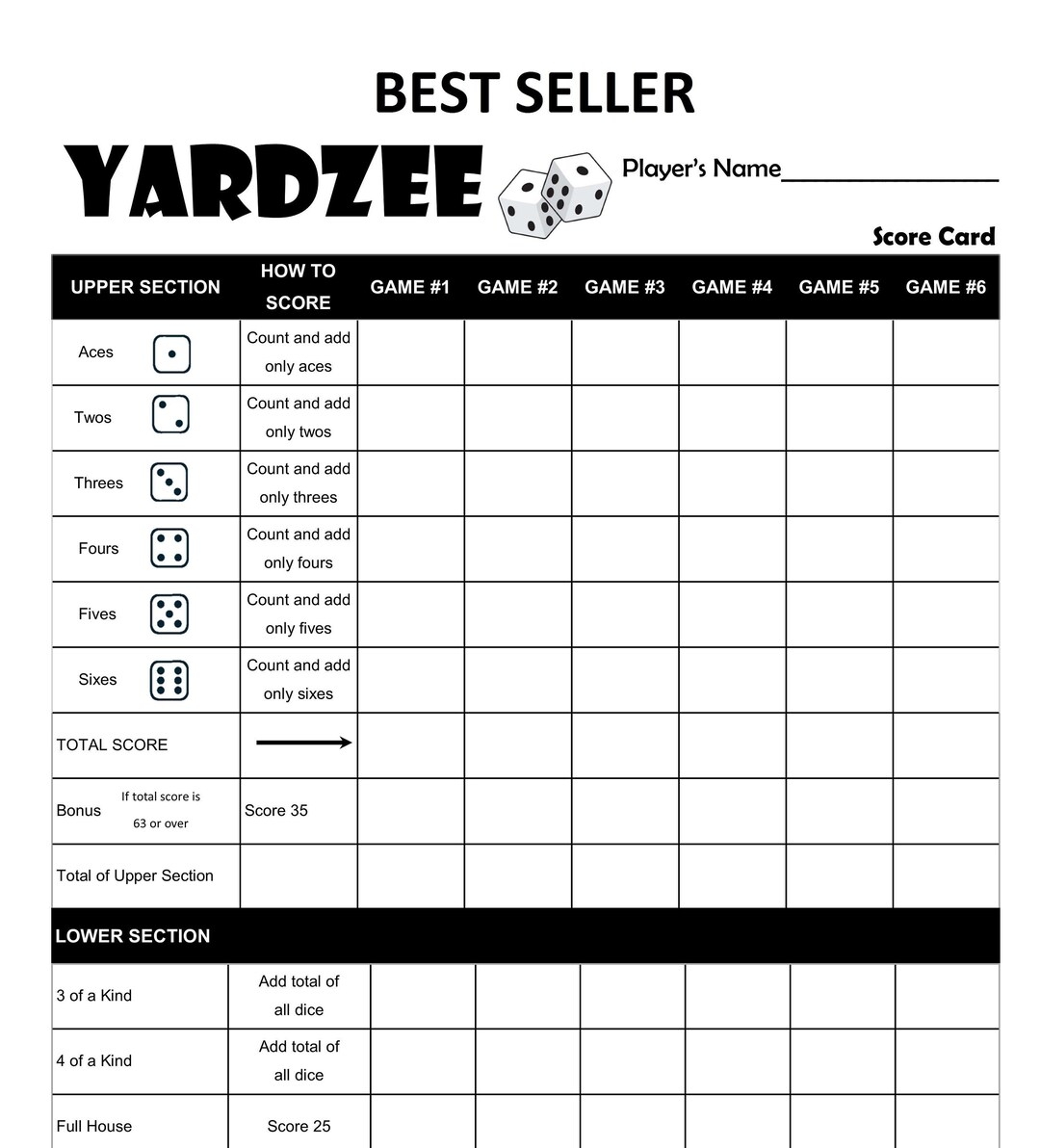 Printable Yardzee Yahtzee Laminated Score Sheet Scorecards With Worksheets Library