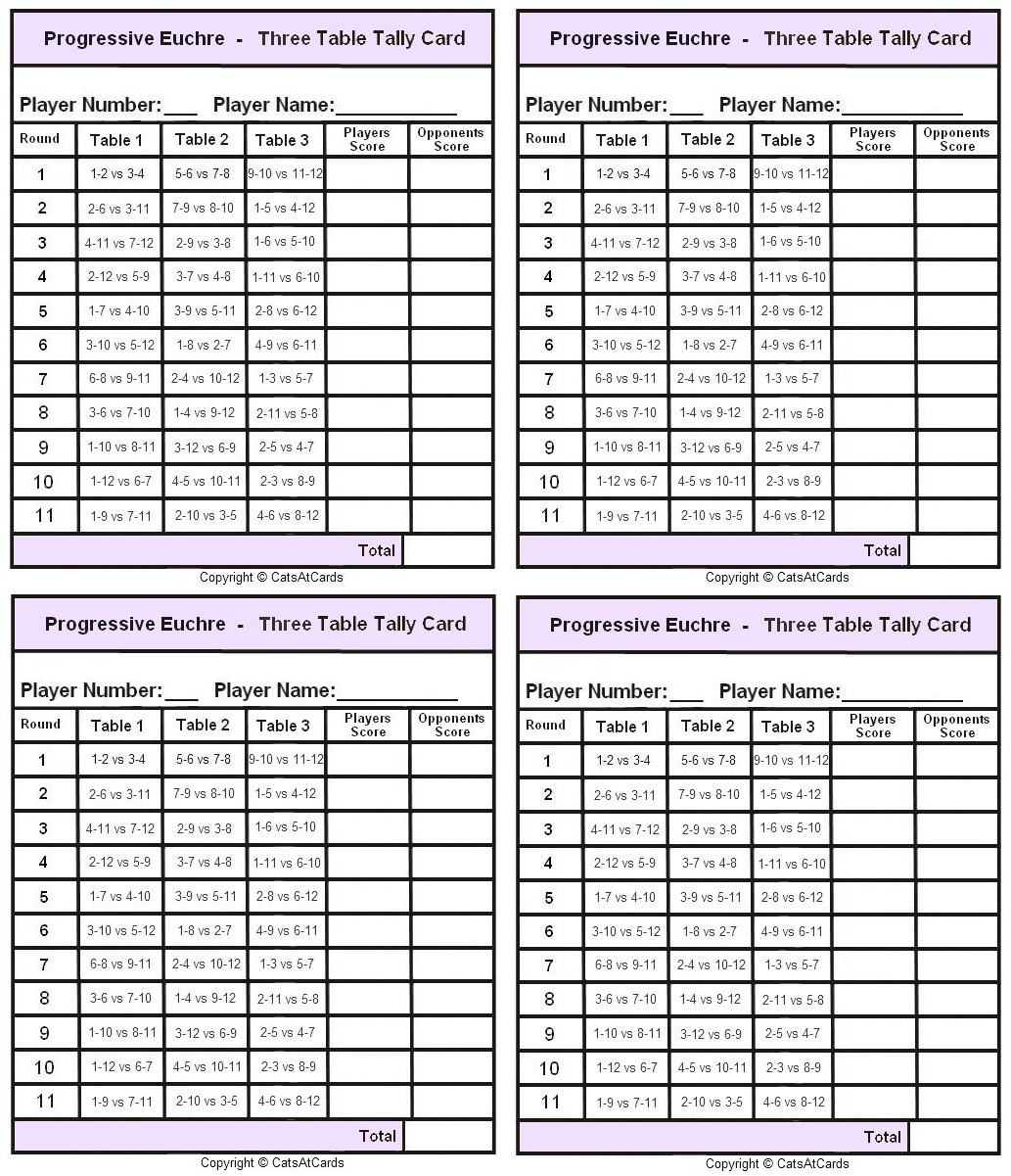 Progressive Euchre Three Table Tally Card Print Progressive Euchre Three Table Tally Card Print