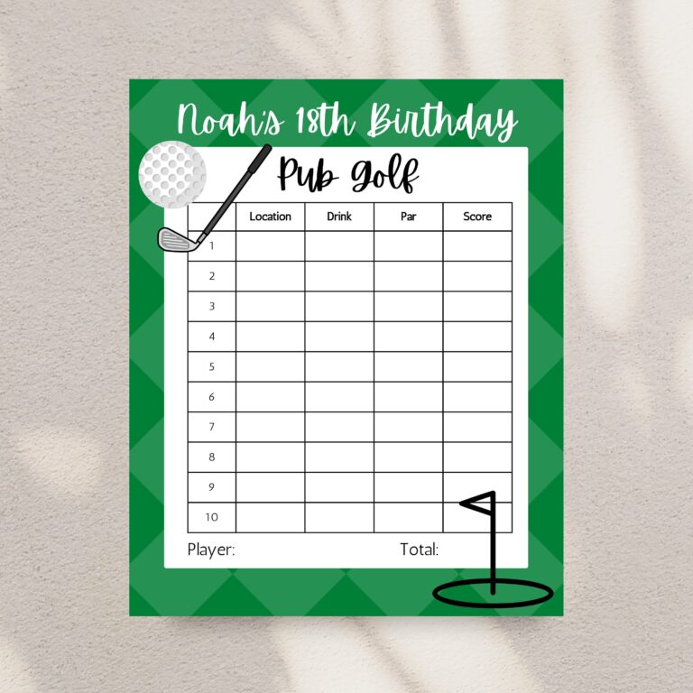 Pub Golf Scorecard Template Green Digital Download Customisable Canva Template Birthday Bar Crawl Etsy