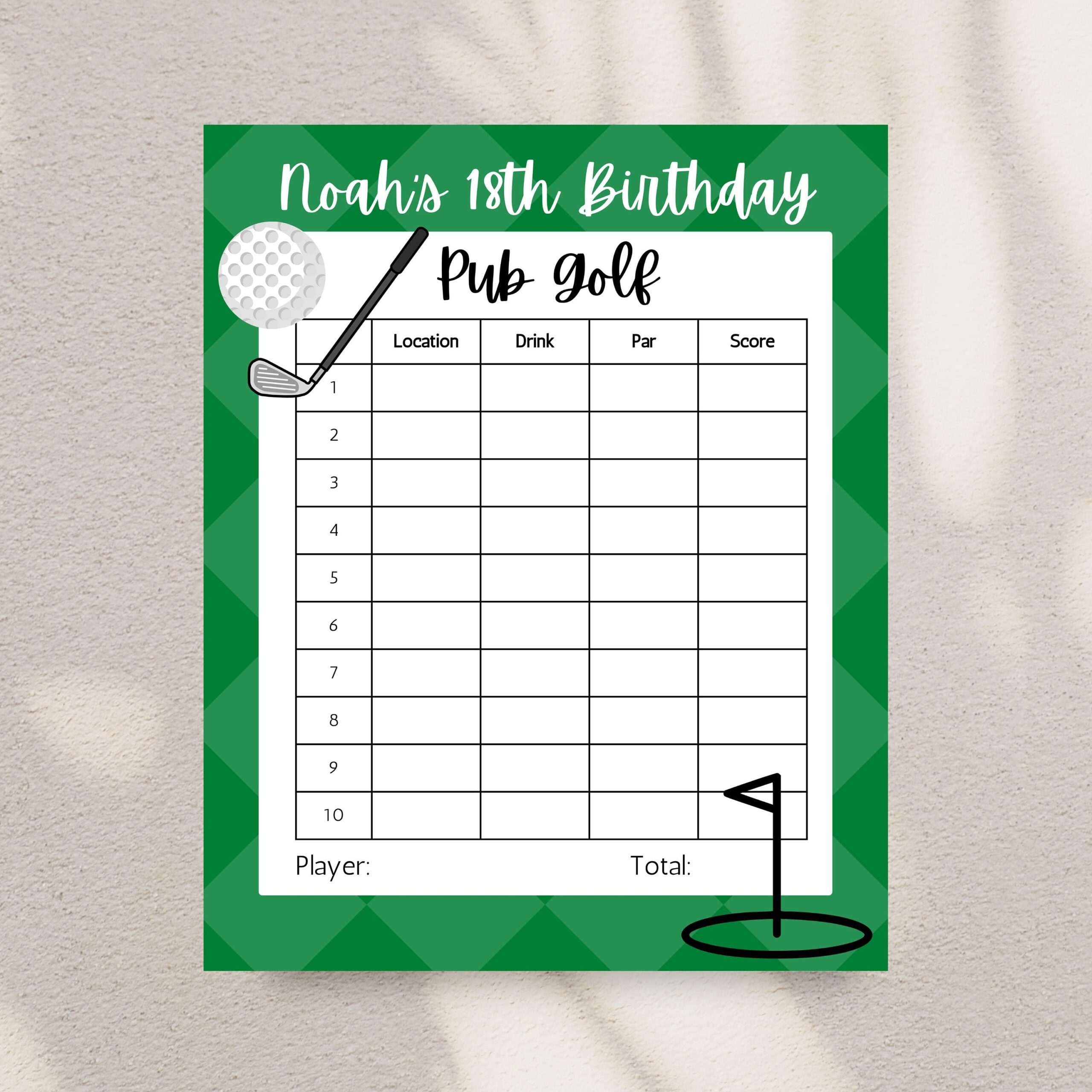Pub Golf Scorecard Template Green Digital Download Customisable Canva Template Birthday Bar Crawl Etsy