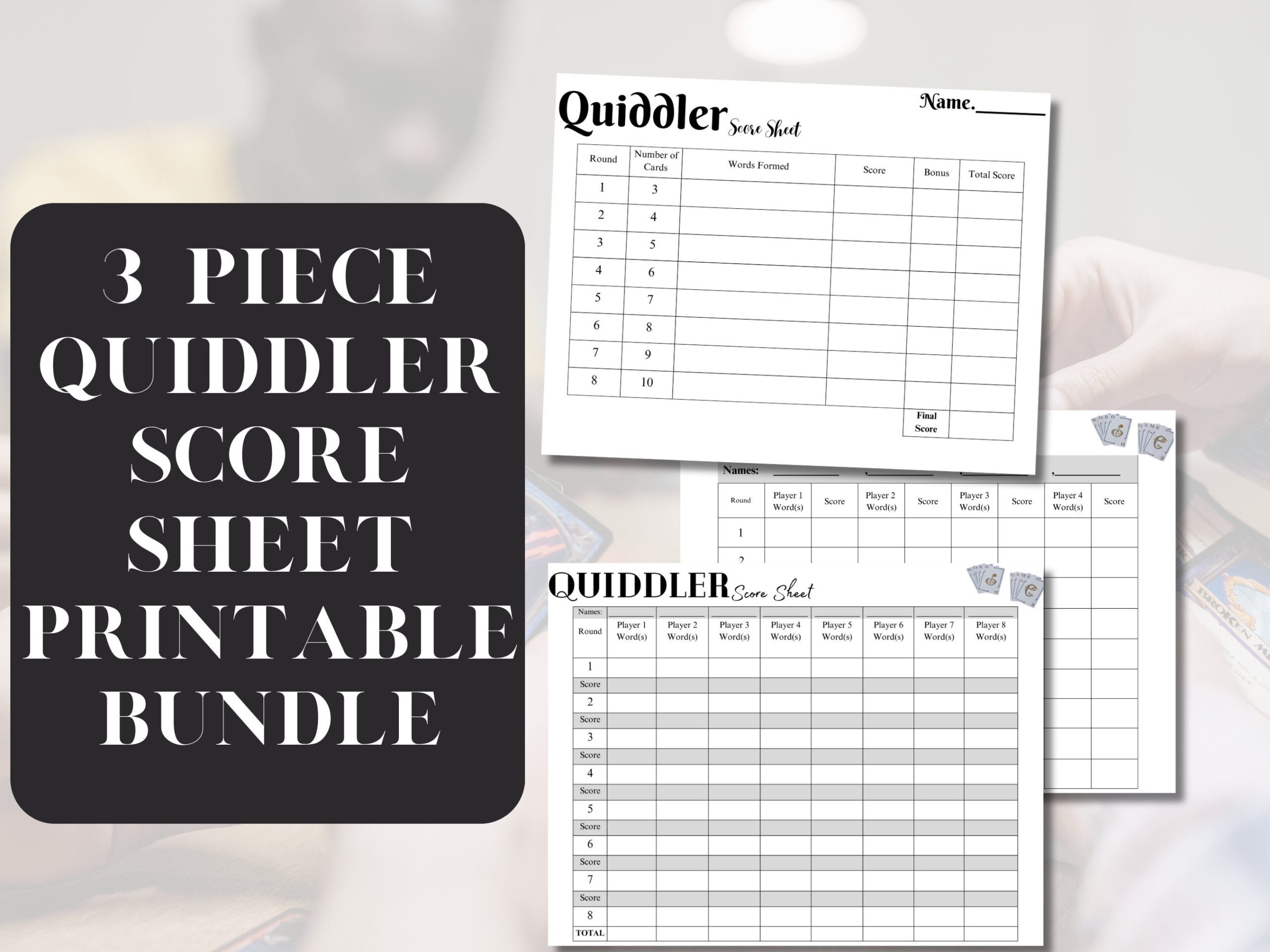 Quiddler Score Sheet Digital Download Bundle Word Game Tracker Scorecard Custom PNG PDF Printable Pages Game Night Quiddler Printables Etsy Ireland