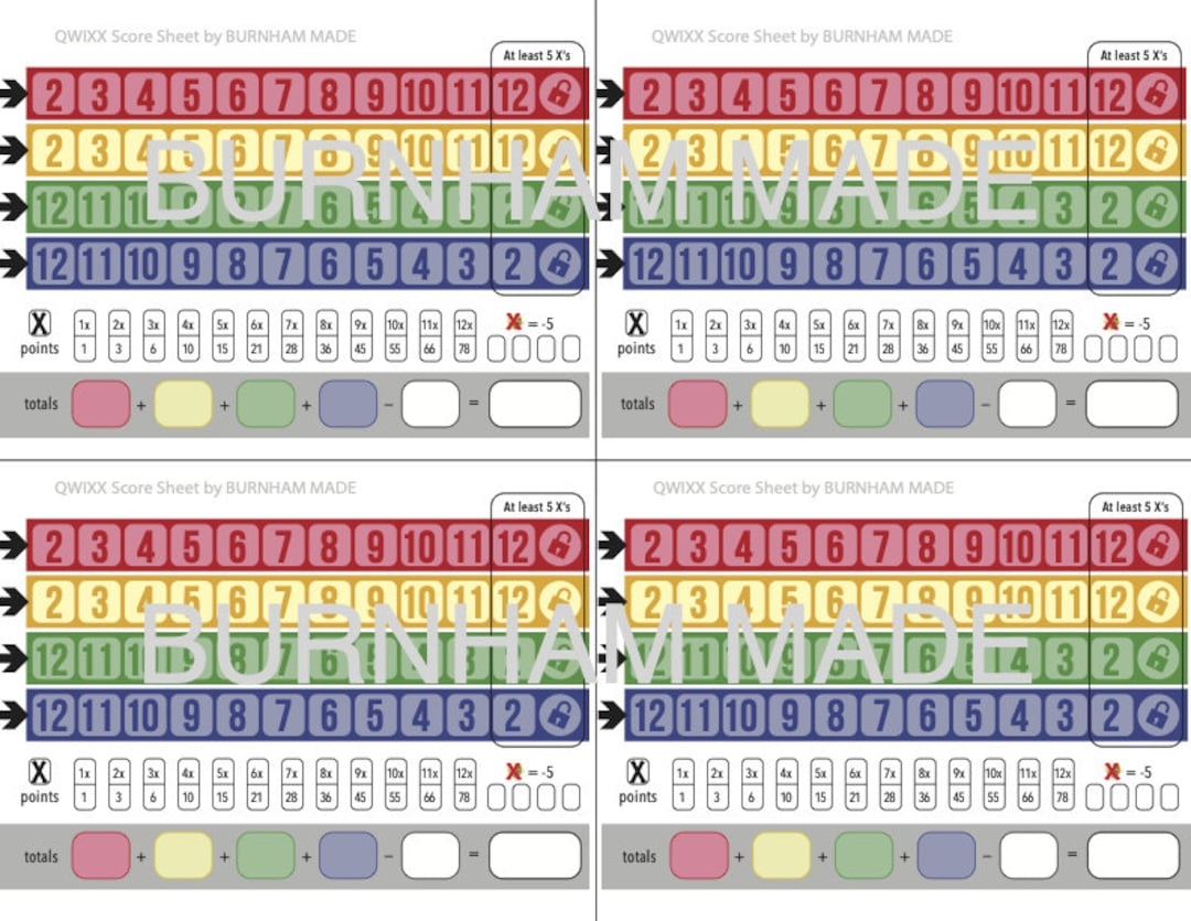 QUIXX Game Score Sheets 2 Versions Etsy