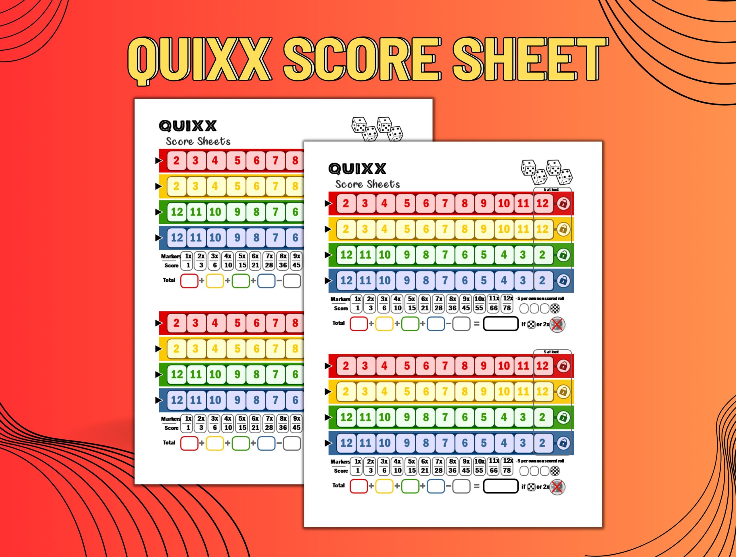 Quixx Score Sheets Quixx Score Card Download Printable Quixx Score Sheet Dice Game Gift Size 8 5