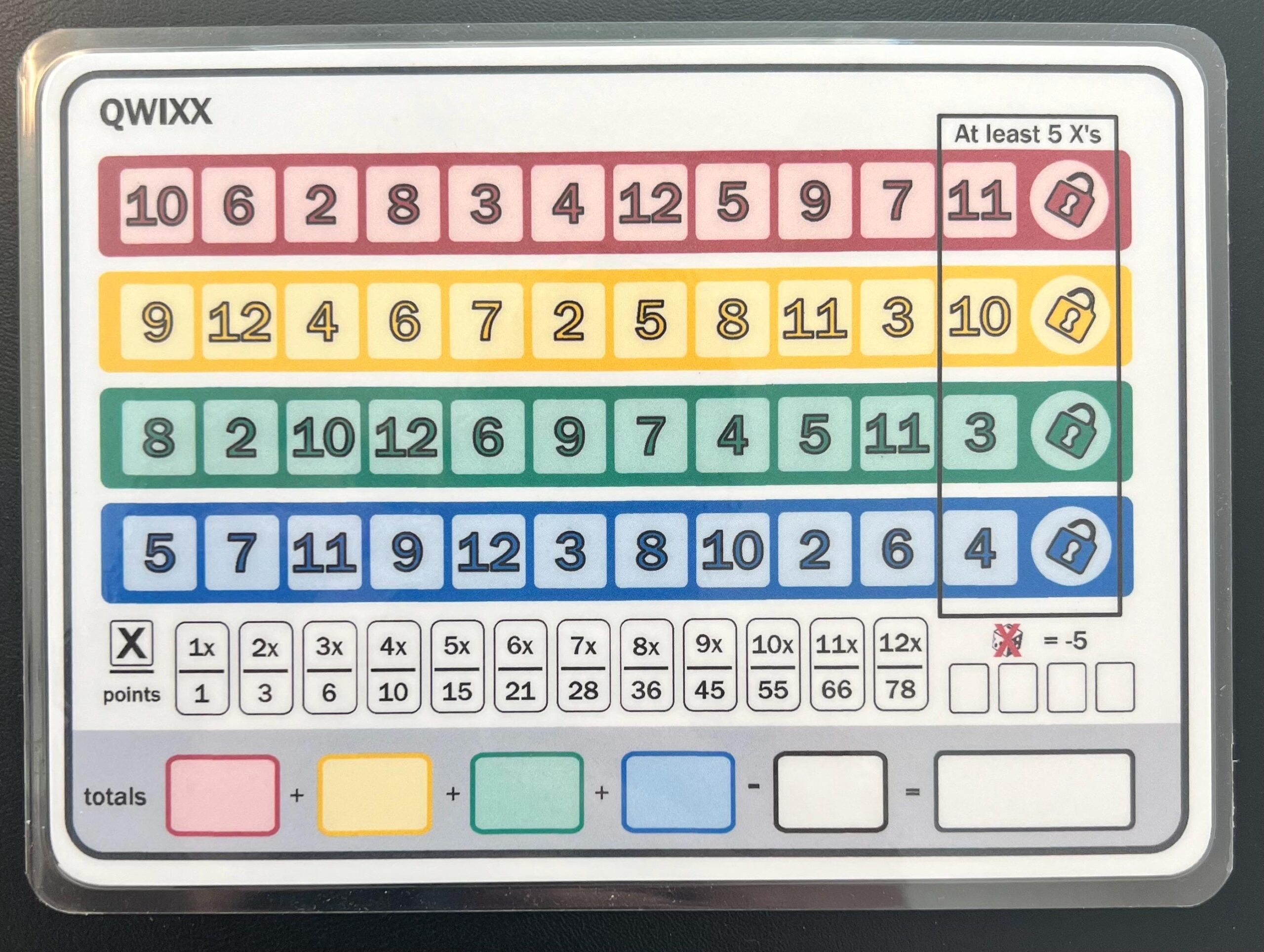 Printable Qwixx Score Sheet Template