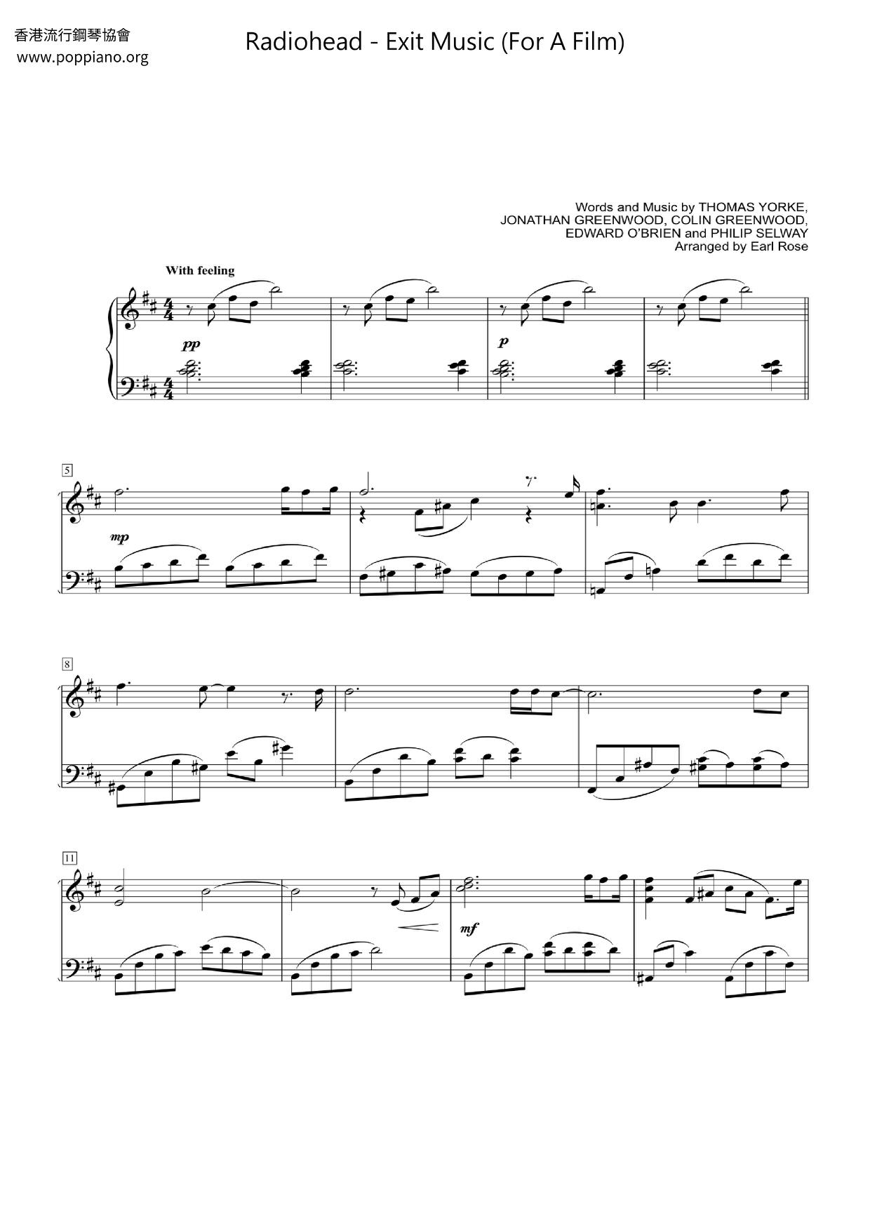 Radiohead Exit Music For A Film Sheet Music Pdf Free Score Download Radiohead Exit Music For A Film Sheet Music Pdf Free Score Download