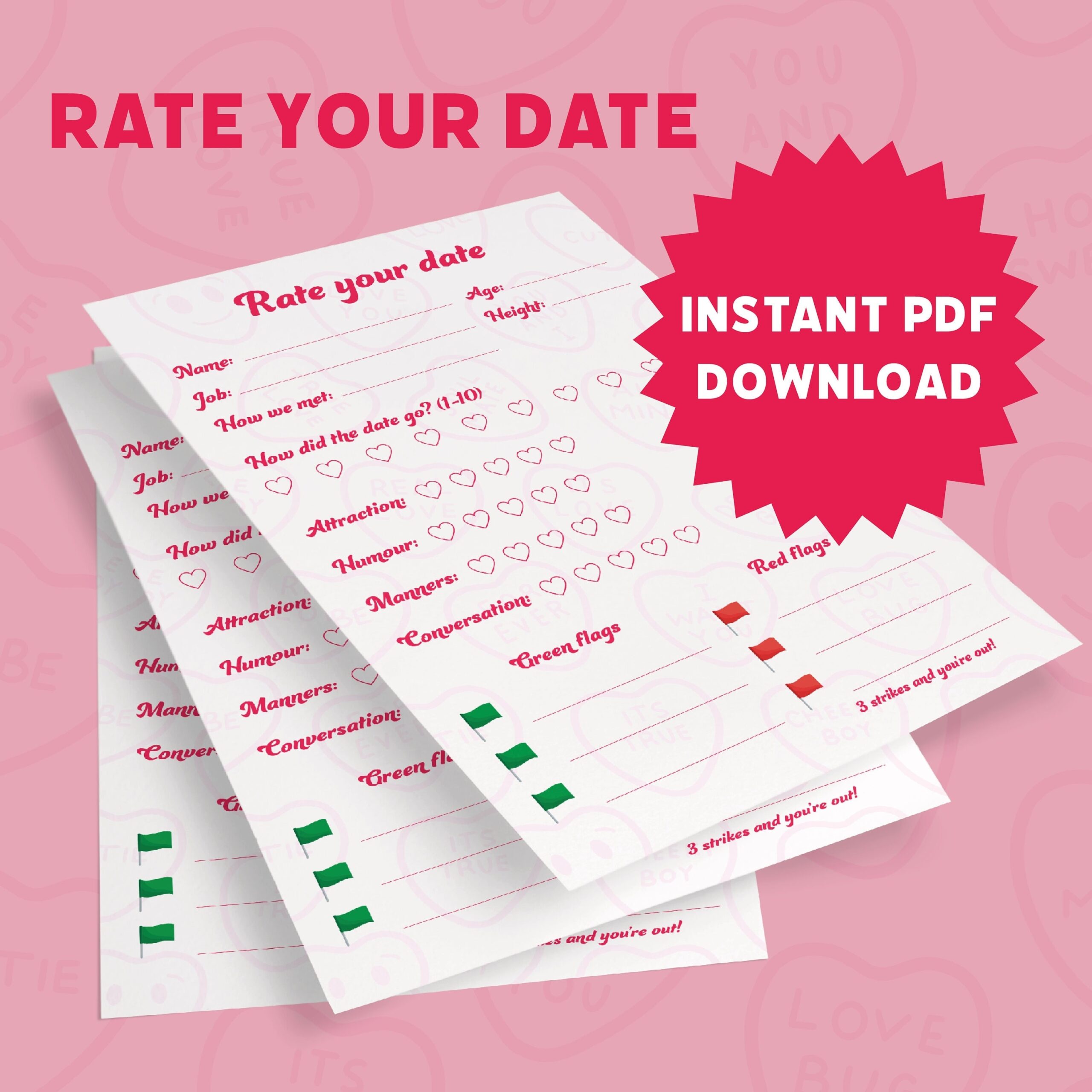Rate My Date Evaluation Form Printable Dating Journal PDF Instant Download Etsy