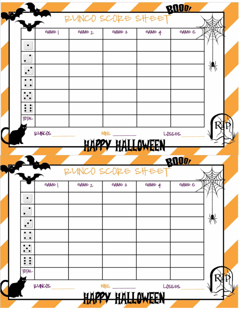 Recipes From Stephanie Halloween Bunco Sheet