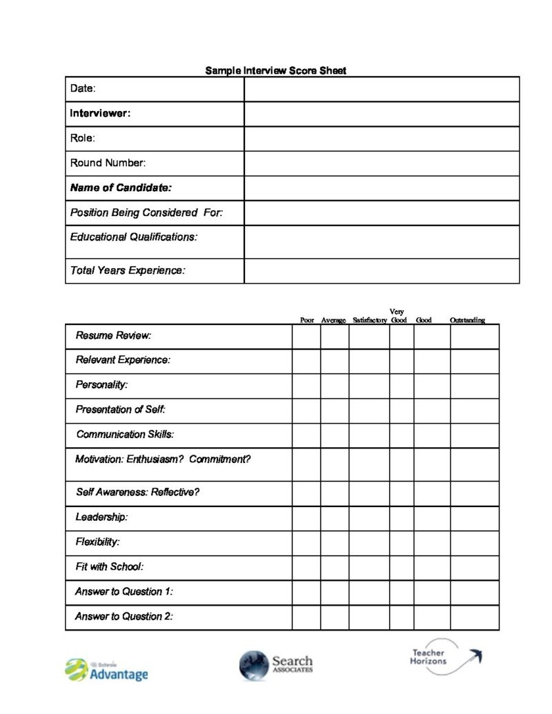 Recruiting In A Changing World Sample Interview Score Sheet 