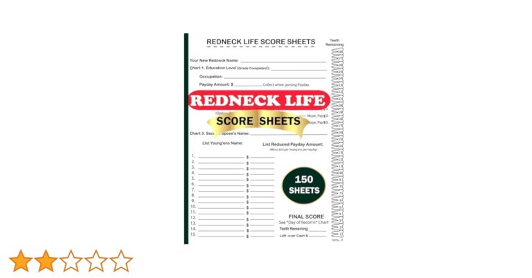 Redneck Life Score Sheet Scoring Sheet For Playing Redneck Life And Record Book
