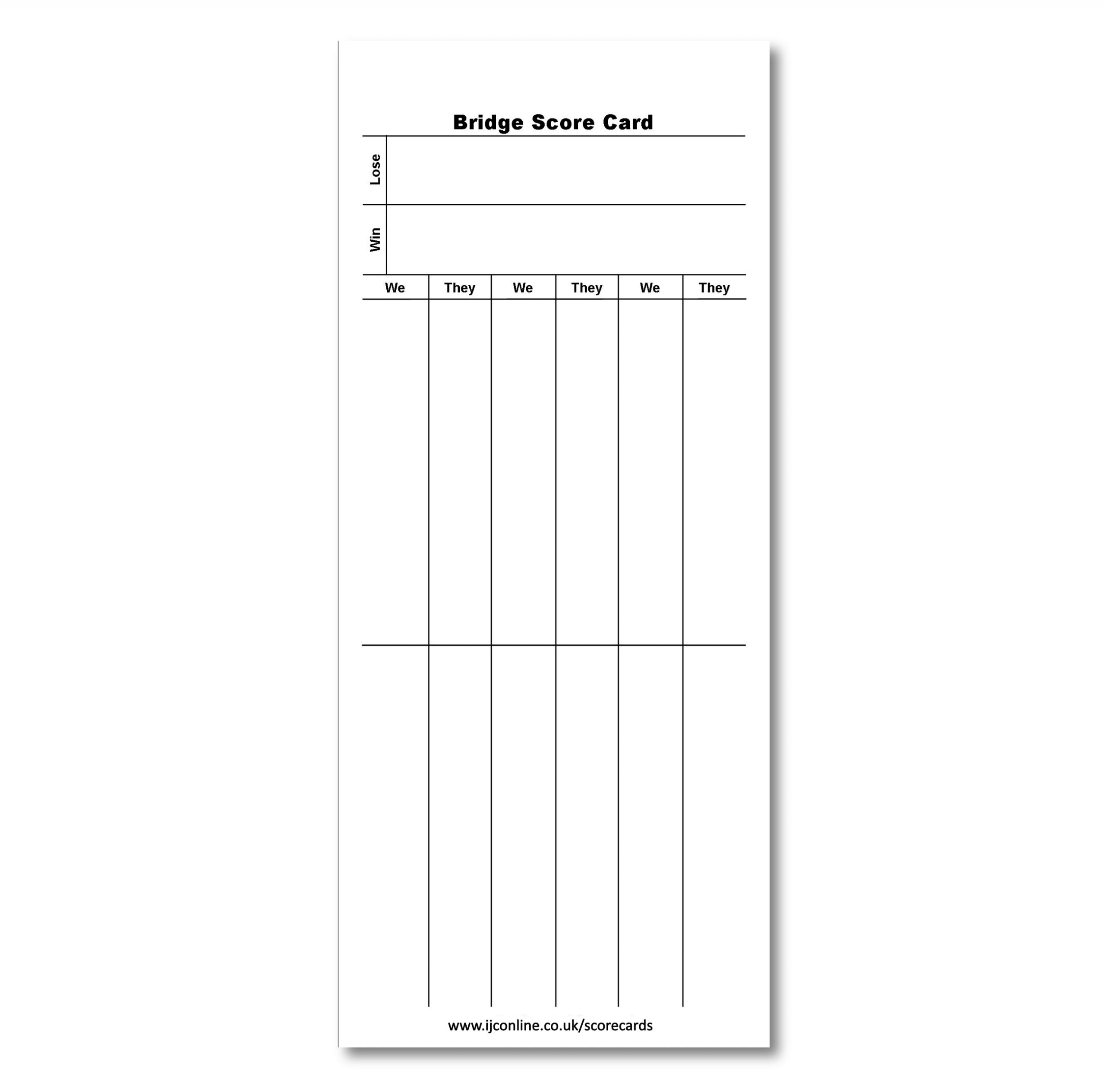 Printable Rubber Bridge Score Sheets