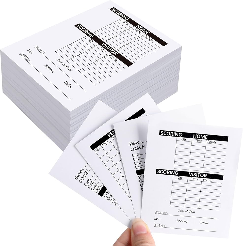 RunNico 50 Sets Football Referee Score Card Thick Print Soccer Referee Score Sheets Officials Football Game Card For Sports Competition Activities