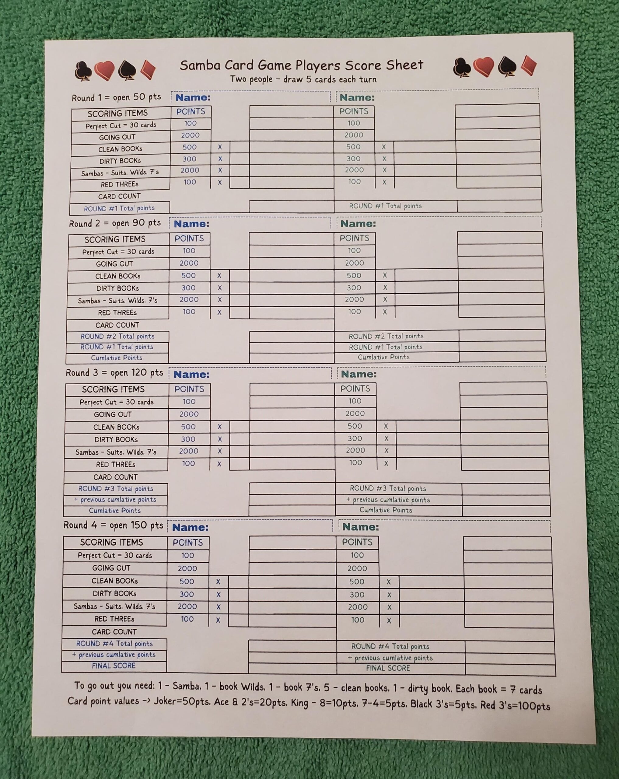 Samba Card Game Score Sheet For 2 Or 4 People Simple Easy To Understand Everything You Need On One Sheet Both Sheets In Download Samba Card Game Score Sheet For 2 Or 4 People Simple Easy To Understand Everything You Need On One Sheet Both Sheets In Download