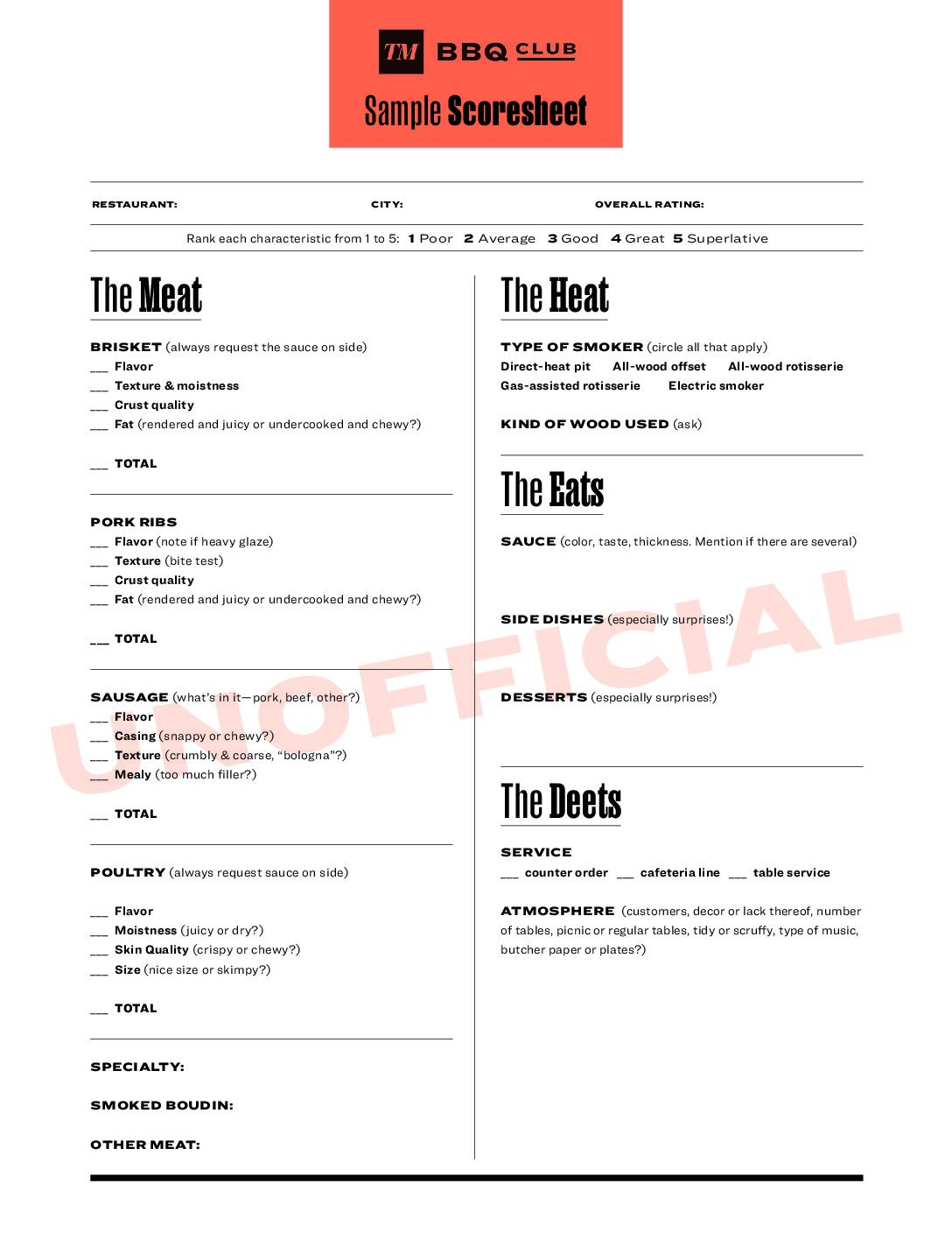 Sample BBQ Score Sheet Texas Monthly Sample BBQ Score Sheet Texas Monthly