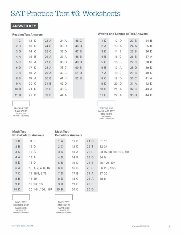 SAT Practice Test 6 Worksheets Exercises Applied Mathematics 