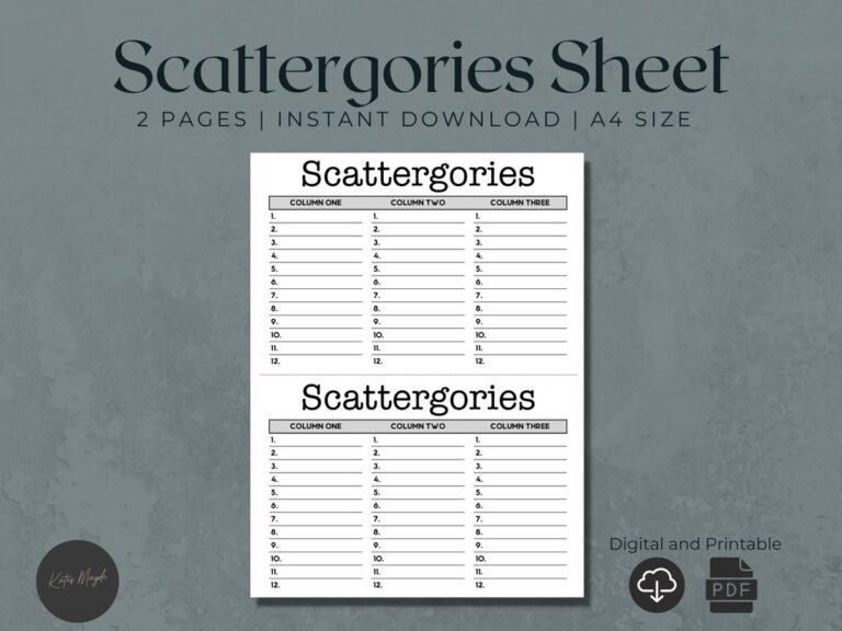 Scattergories Sheet Score Sheets Refill Sheets Scattergories Refill Tally Sheet Replacement Sheet Game Sheets Printable Sheets Etsy