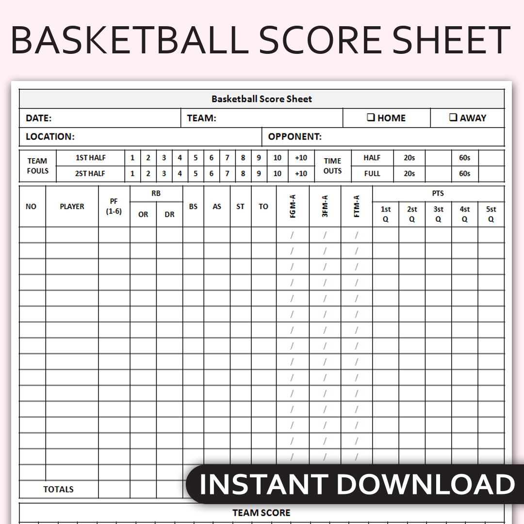 Basic Basketball Score Sheet