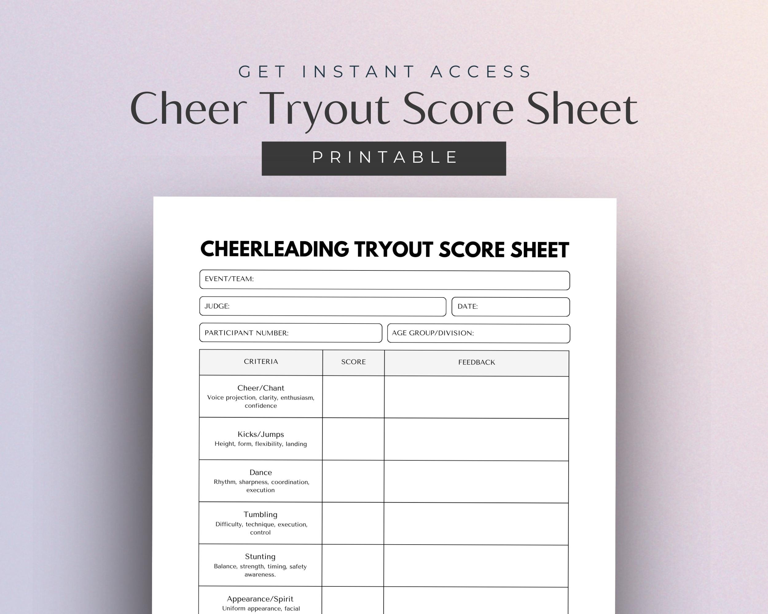 Score Sheets For Dance Tryouts Etsy