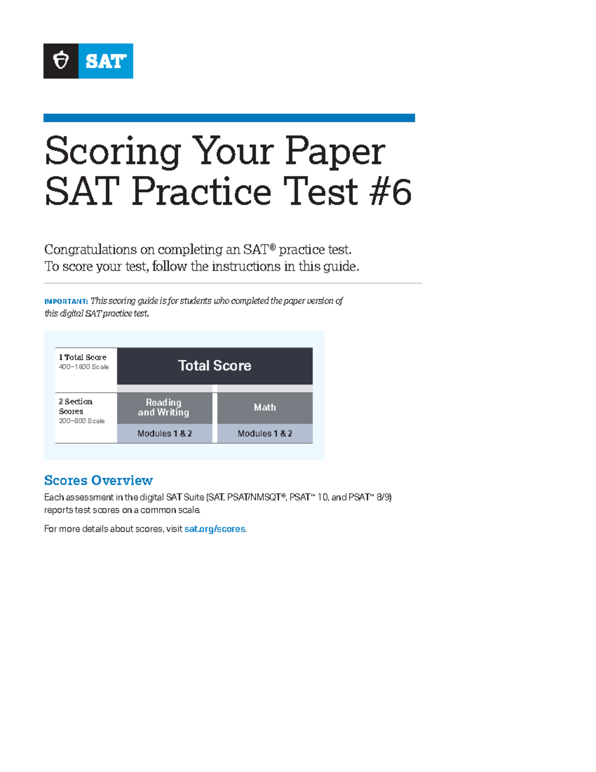 Scoring Sat Practice Test 6 Digital Scoring Your Paper SAT Scoring Sat Practice Test 6 Digital Scoring Your Paper SAT