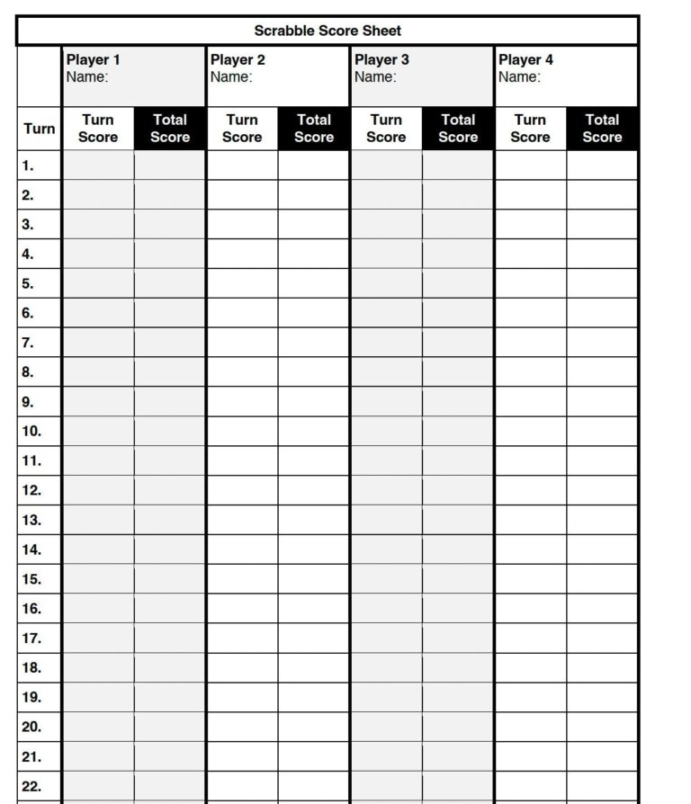 Scrabble Printable Score Sheet 8 5x11 Downloadable PDF Etsy