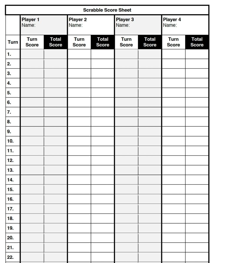 Scrabble Printable Score Sheet 8 5x11 Downloadable PDF Etsy