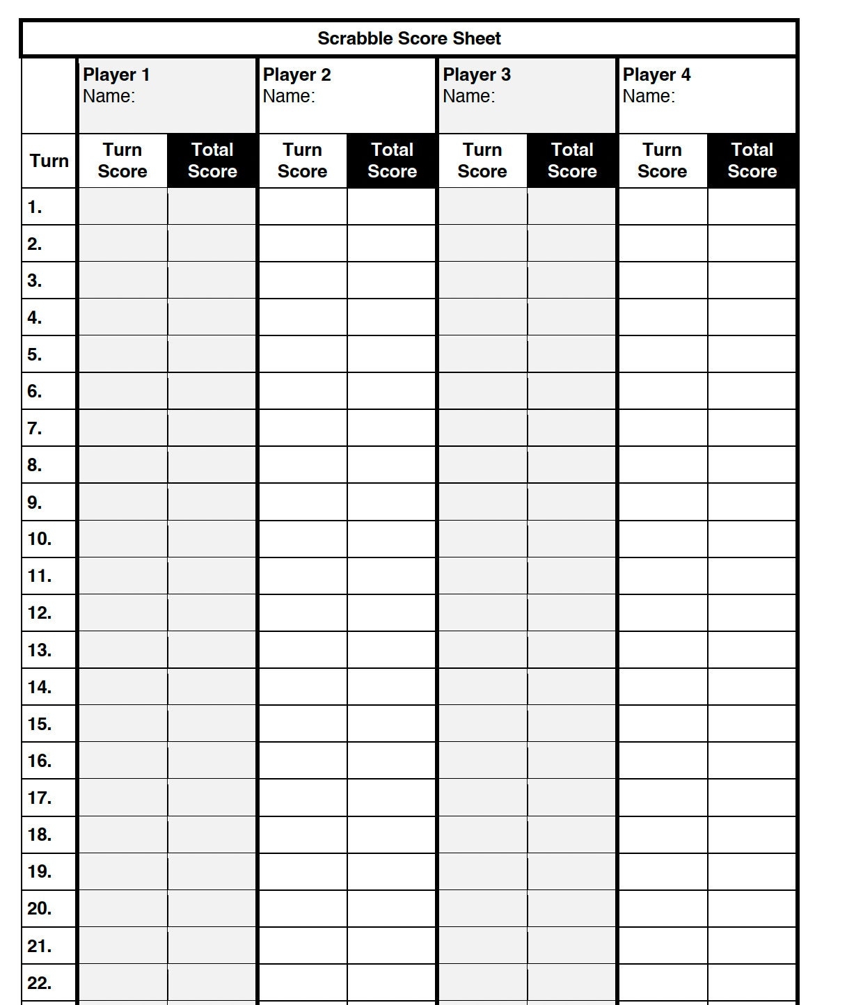 Scrabble Printable Score Sheet 8 5x11 Downloadable PDF Etsy