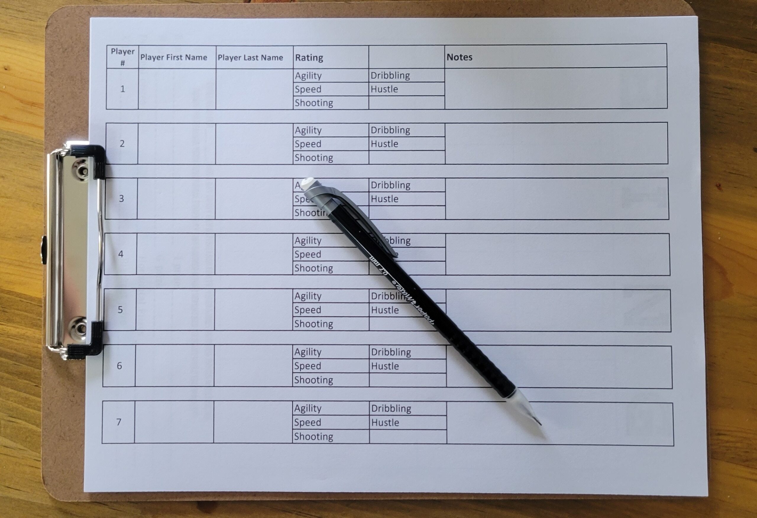 Simple Basketball Tryout Evaluation Form Etsy