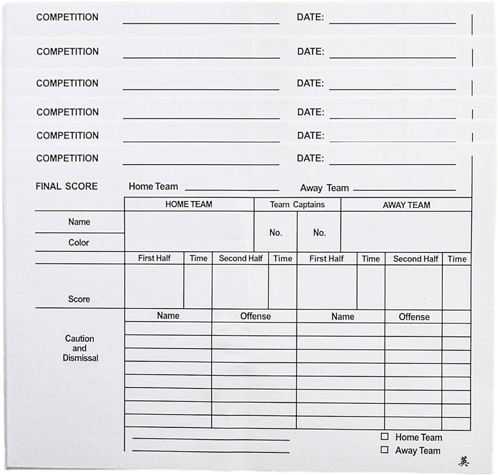 Soccer Referee Score Sheets 100PCS Score Sheets Red And Yellow Card Accessories