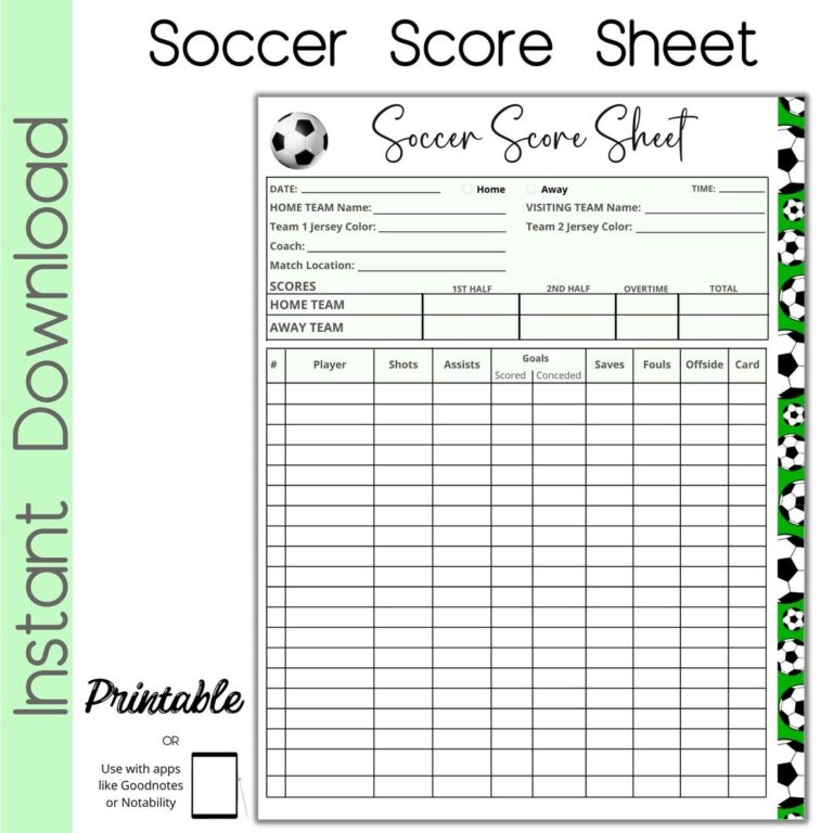 Soccer Score Card Soccer Scoresheet Etsy