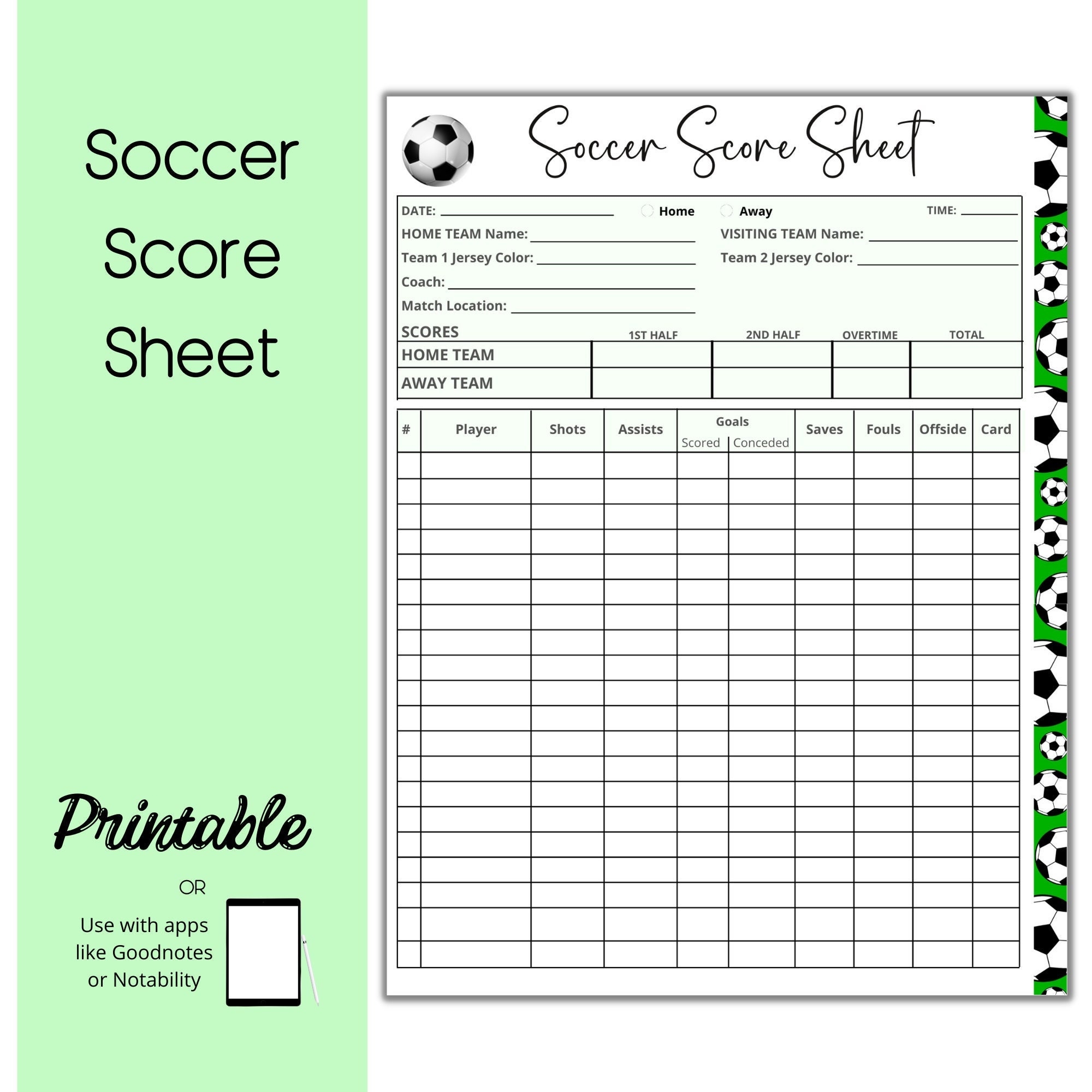 Soccer Score Sheet Template