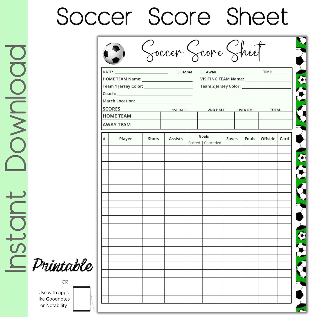 Soccer Score Card Soccer Scoresheet Etsy