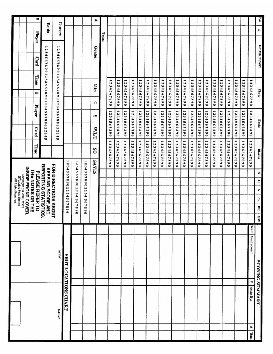 Soccer Score Sheet Printable