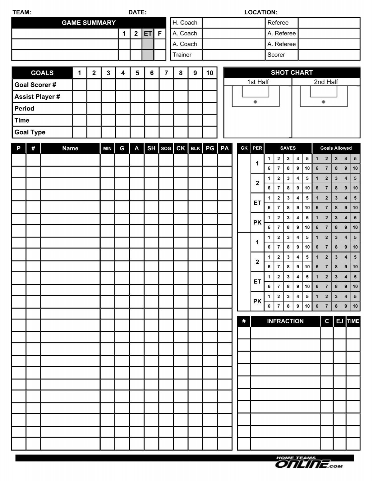 Soccer Scoresheet Soccer Scoresheet