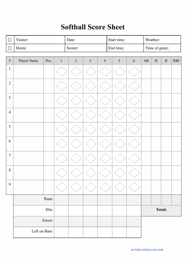 Softball Score Sheet Template Download Printable PDF Templateroller