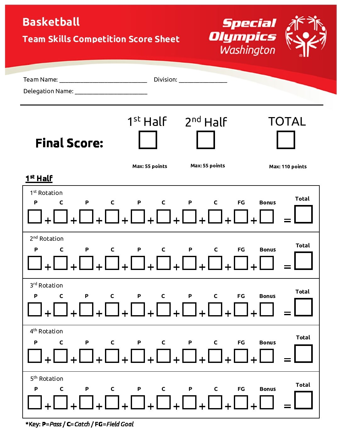 Two Team Basketball Score Sheets