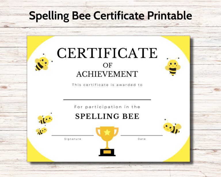 Spelling Bee Certificate Printable Spelling Bee Spelling Award 