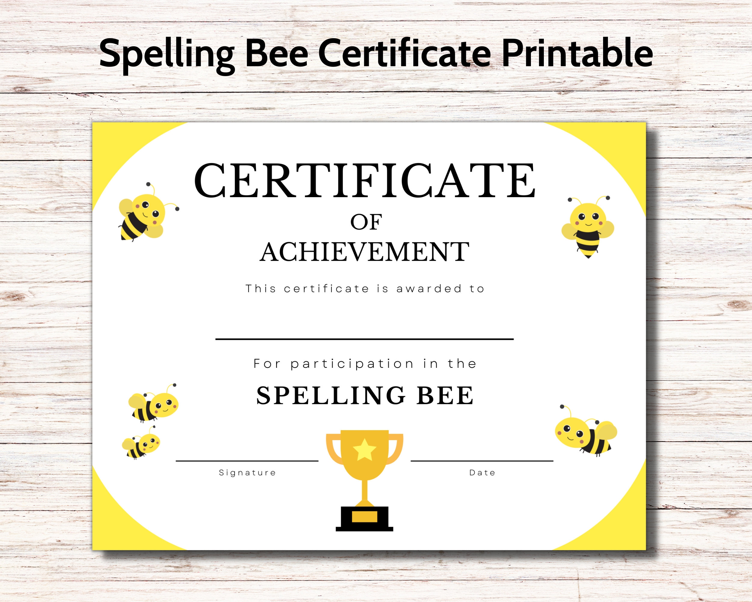 Spelling Bee Certificate Printable Spelling Bee Spelling Award 