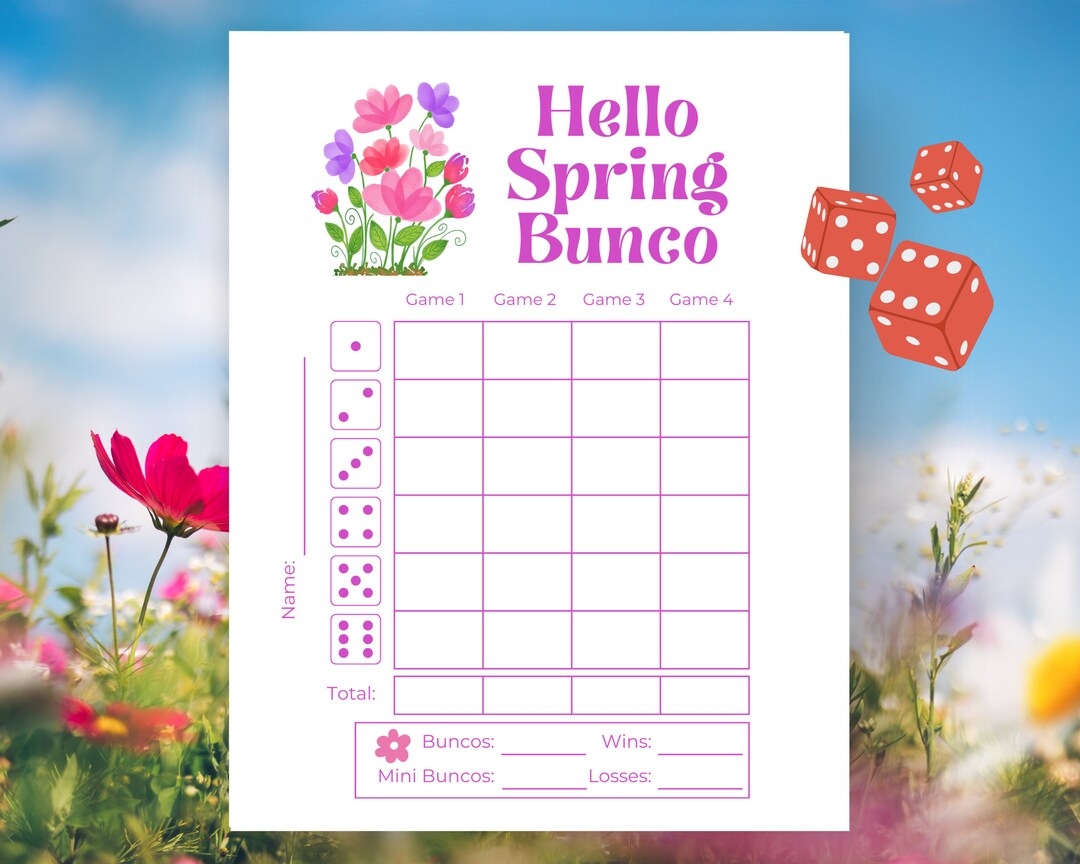 Spring Bunco Score Sheets April Bunco Sheets Hello Spring Bunco Game Bunco Babe Cards Spring Bunco Party Hello Spring Bunco Night Dice Etsy