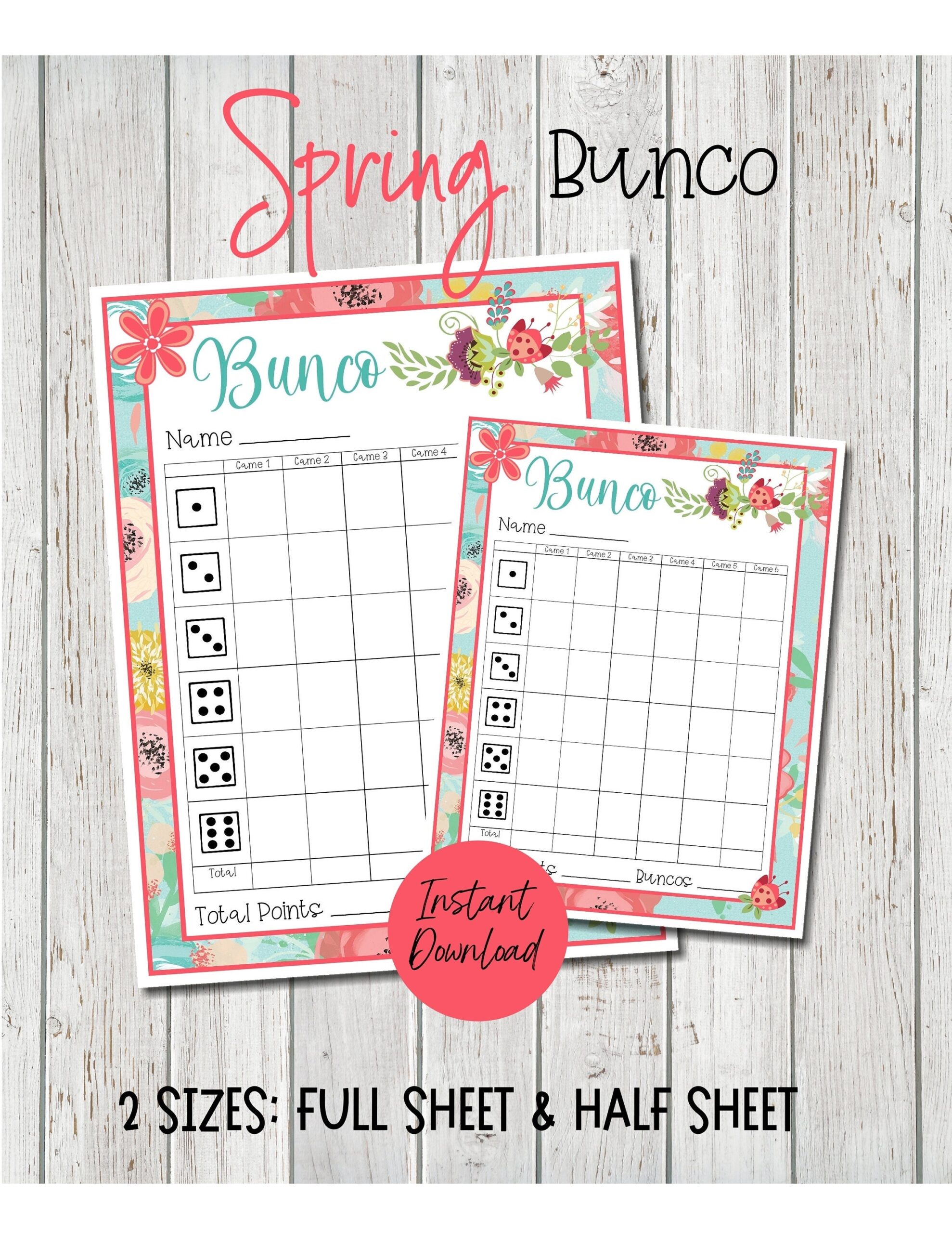 Bunco Score Sheets Spring
