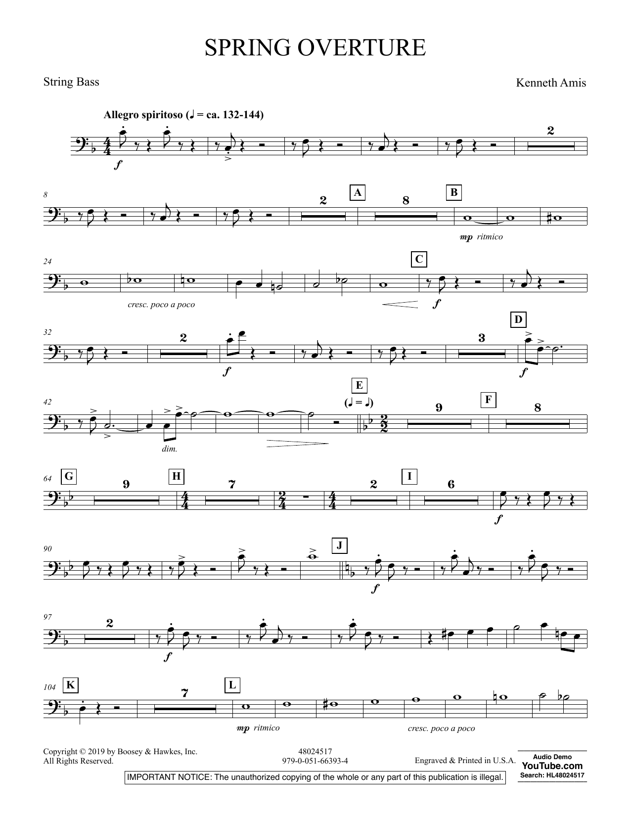 Spring Overture String Bass By Kenneth Amis Sheet Music For Concert Band At Sheet Music Direct