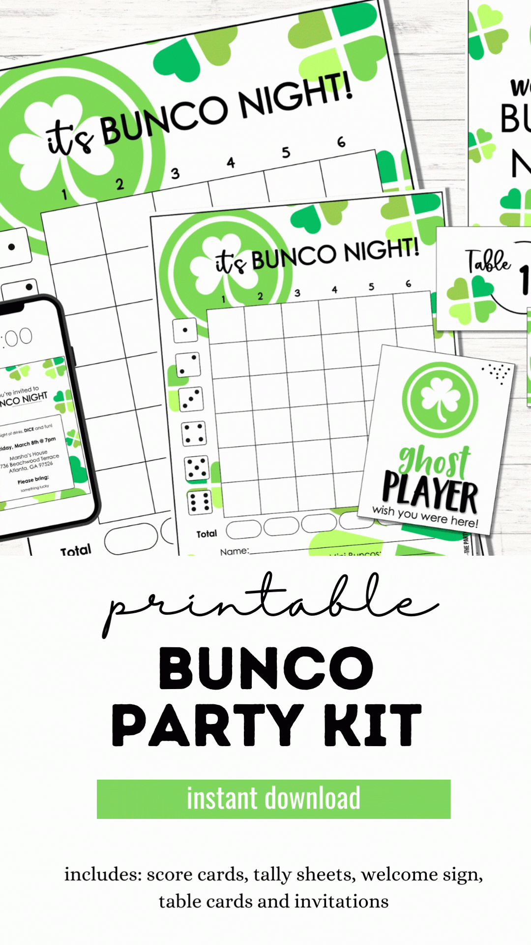 St Patrick s Day Bunco Game Score Sheets And Invitation