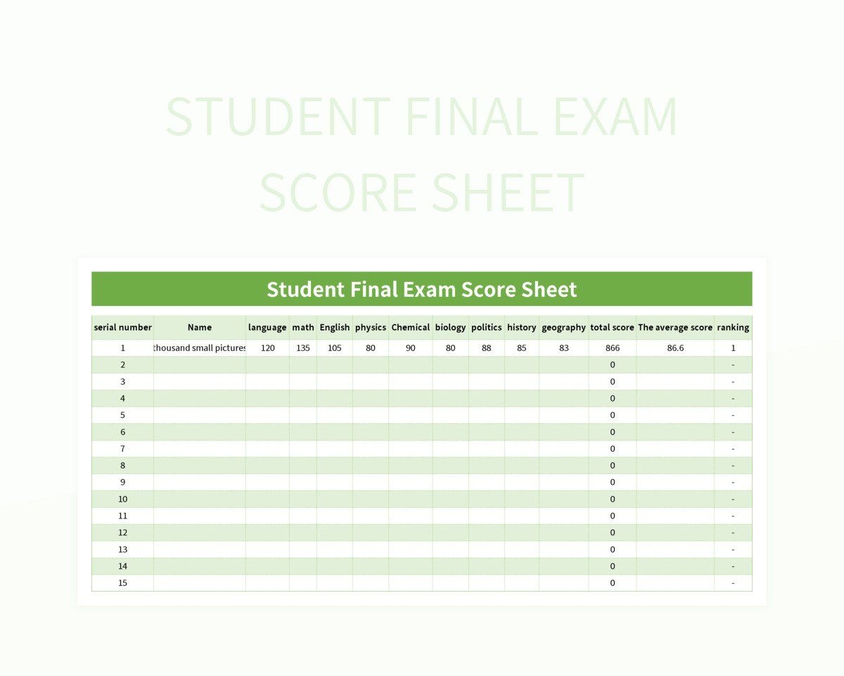 Student Final Exam Score Sheet Excel Template And Google Sheets Student Final Exam Score Sheet Excel Template And Google Sheets