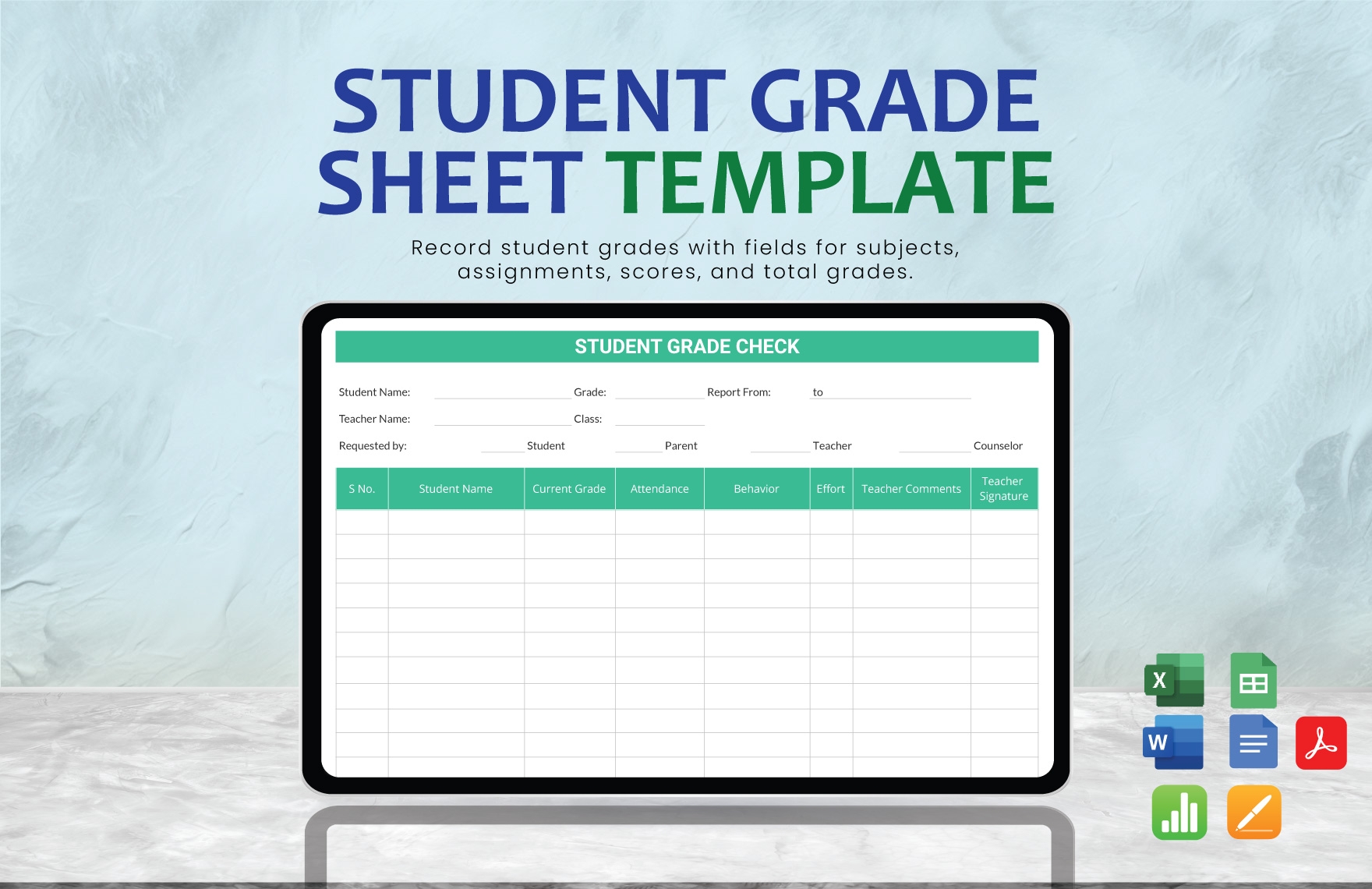 Student Grade Sheet Template In Apple Numbers Word Apple Pages PDF Excel Google Docs Google Sheets Download Template