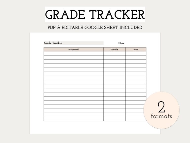 Student Grade Tracker Simple Progress Tracker Student Tool 
