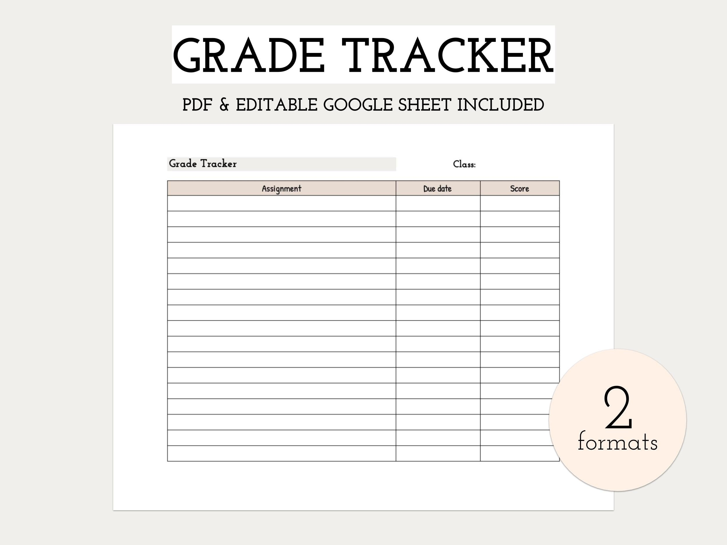 Student Grade Tracker Simple Progress Tracker Student Tool 