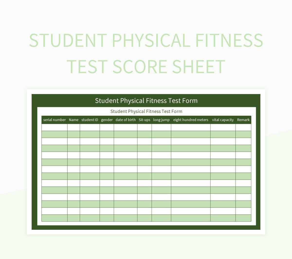 Student Physical Test Score Sheet Excel Template And Google Sheets File For Free Download Slidesdocs