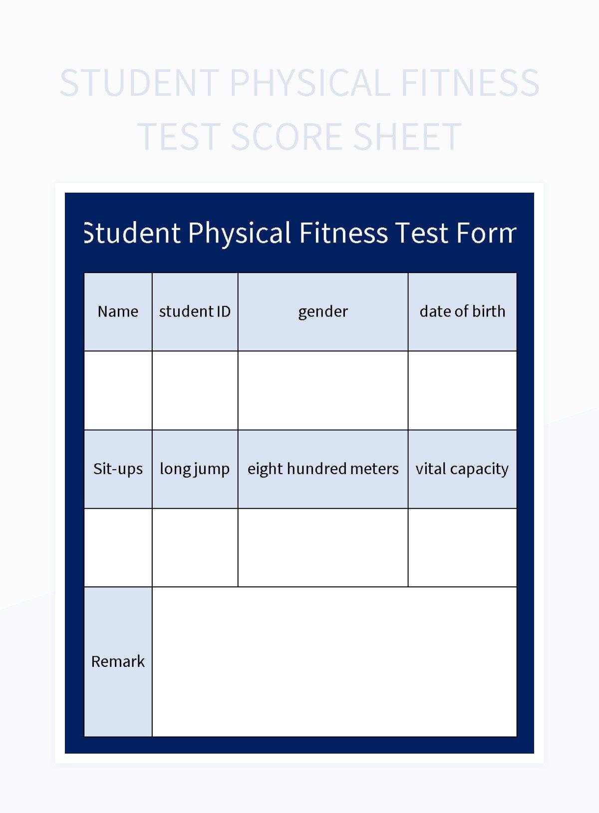 Student Physical Test Score Sheet Excel Template And Google Sheets File For Free Download Slidesdocs