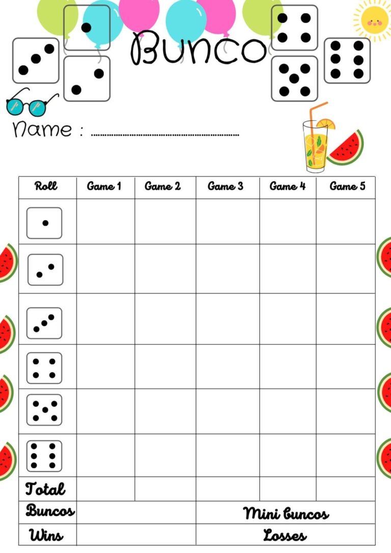 Summer Bunco Score Card Bunco Scoresheet Bunco Score Pads Printable File PDF Download 8 5x11 Etsy Australia