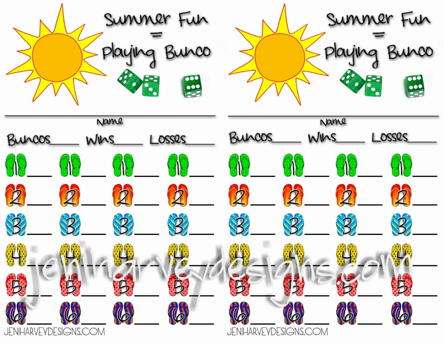 Summer Bunco Score Cards Etsy