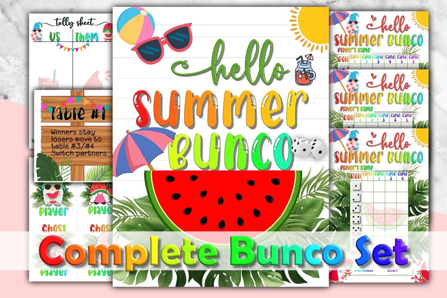 Summer Bunco Score Cards Printable Watermelon Bunco Set