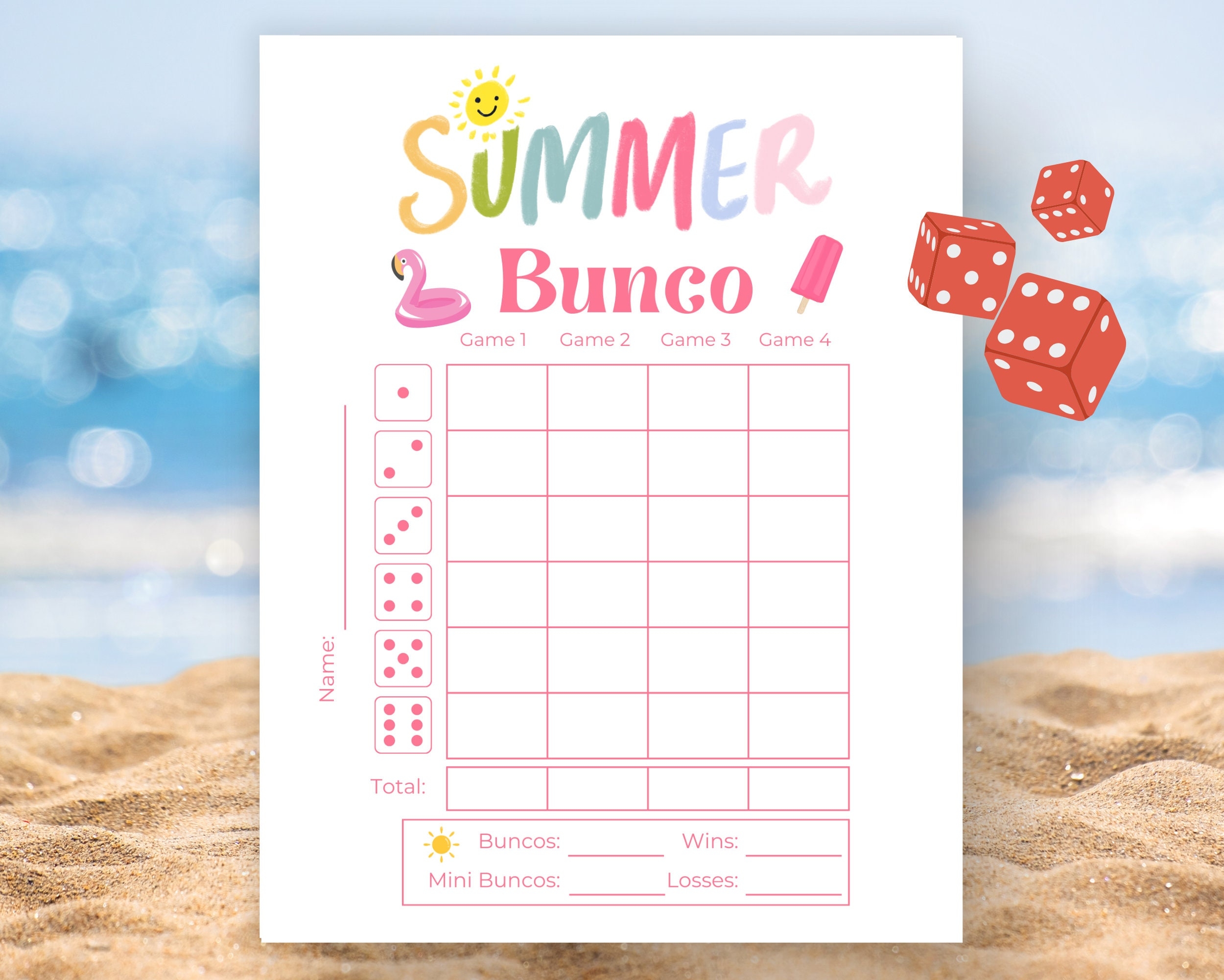 Summer Days Bunco Score Sheets June Bunco Score Cards June Bunco Game Bunco Babe Cards June Bunco Party Summer Bunco Night Dice Game Etsy